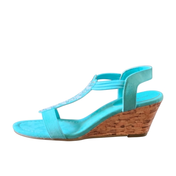 EAST 5TH Women's Turquoise Wedge Sparkle Rhinestone High Heel Sandal NIB Size 5M - Picture 5 of 16